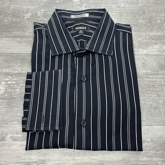 Express | Shirts | Express Black Stripe French Cuff Dress Shirt Xl 7175  3435 | Poshmark